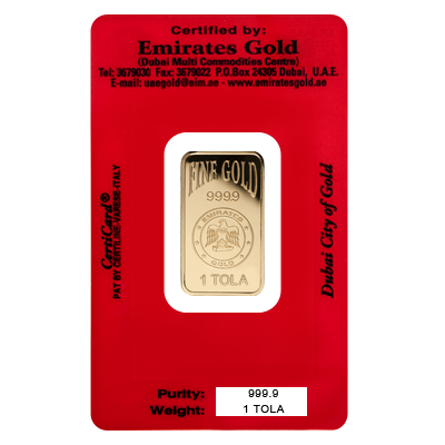 Emirates Gold 1 Tola Certicard Gold Bar 1t Gold Bar Uk Bullion