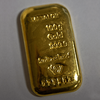 Metalor 100 Gram Cast Gold Bar Po 100g Uk Bullion Front