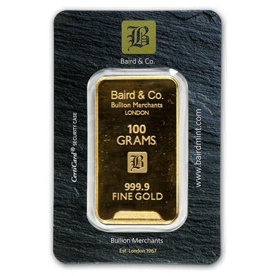 Baird Co 100 Gram Gold Bar 100g Gold Bar Uk Bullion