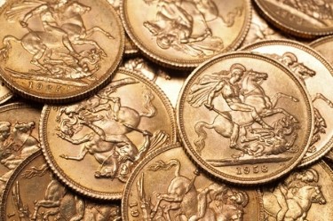 Pile of British Gold Sovereigns