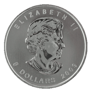 1 troy ounce (31.10 grams) Canadian Maple Silver Coin from the Royal Canadian Mint