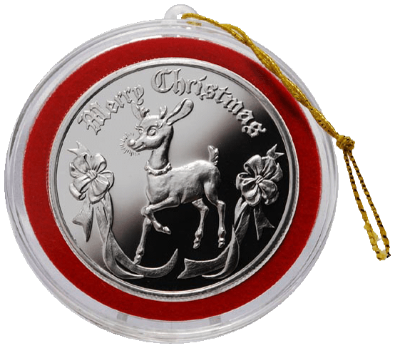 Beautiful Silver Round depicting Rudolf the Red-nosed Reindeer