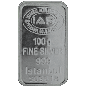 100 gram Silver Bar manufactured by Istanbul Gold Refinery